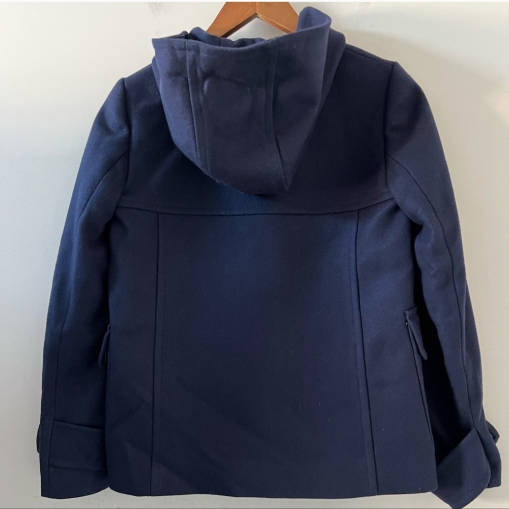 J. Crew Melton Wool Navy Blue Pea Coat With Toogle Front And Hood Size 00 - Picture 7 of 11